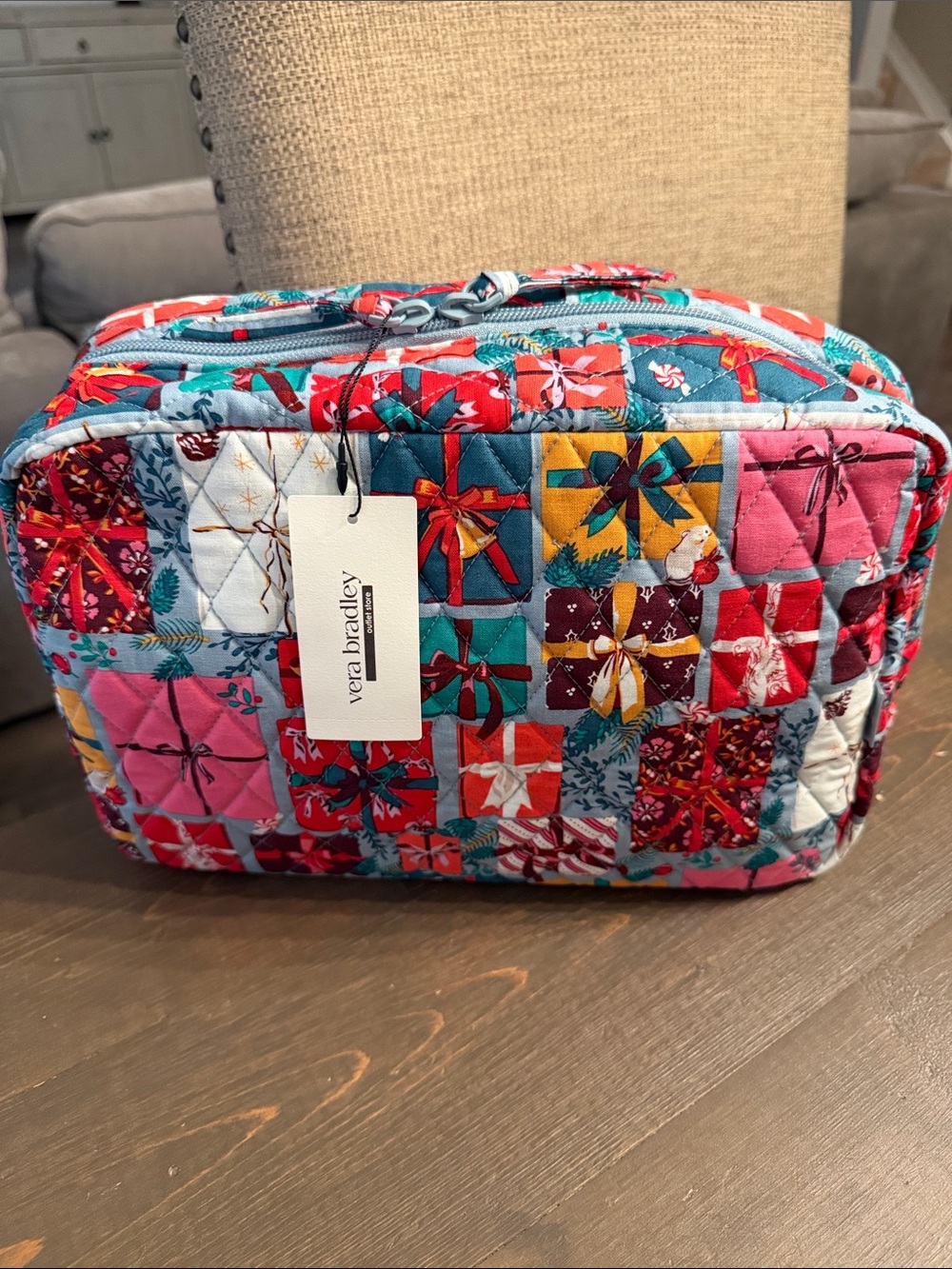 NWT Vera Bradley XL Cotton Cosmetic Bag Under The Tree Holiday Christmas Print